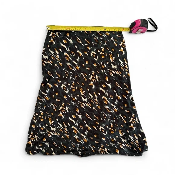 Express Dark Green Leopard Print Satin Silky Midi Slip Skirt Medium Autumn - Picture 3 of 8